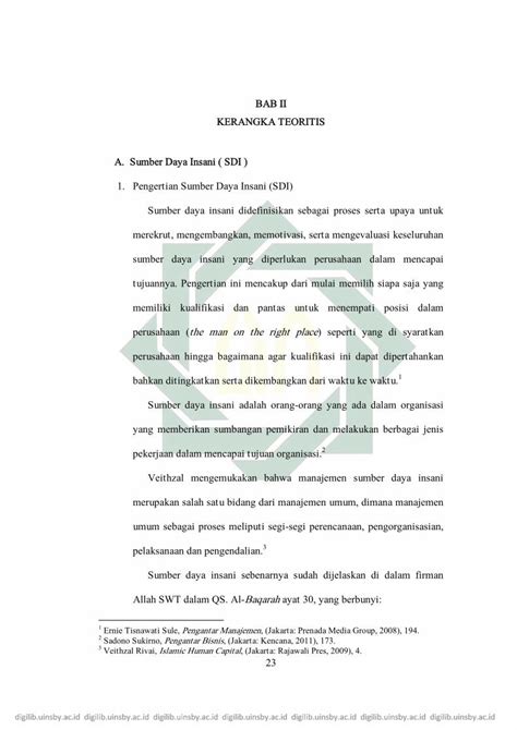 Pdf Bab Ii Kerangka Teoritis A Sumber Daya Insani Sdi Digilib