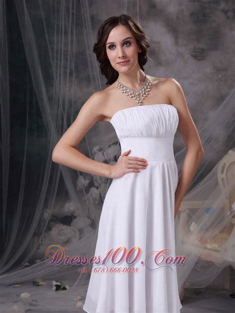 White Strapless Dresses For Damas Chiffon Ruch Knee Length Holiday Dresses