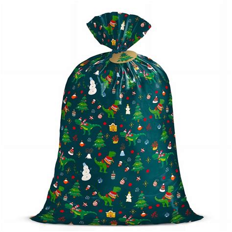 WRAPAHOLIC 56" Large Christmas Plastic Gift Bag - Cute Dinosaur and ...