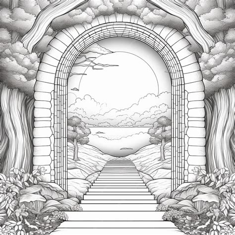 Premium AI Image | A drawing of a doorway leading to a garden with