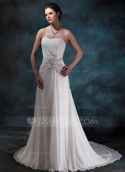 US 165 00 A Line Princess Sweetheart Chapel Train Chiffon Wedding