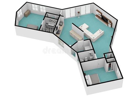 House Plan Sketch Interior 3d Illustration. 3d Floor Plan Top View. 3D ...