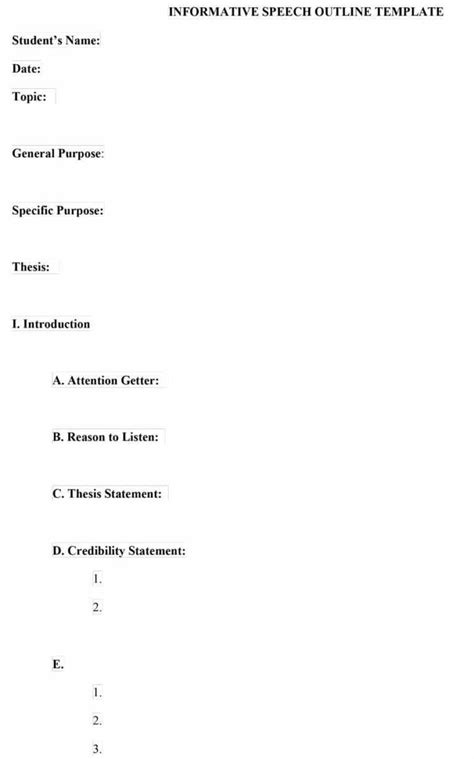 43 Informative Speech Outline Templates And Examples Within Speech Outline Template Word