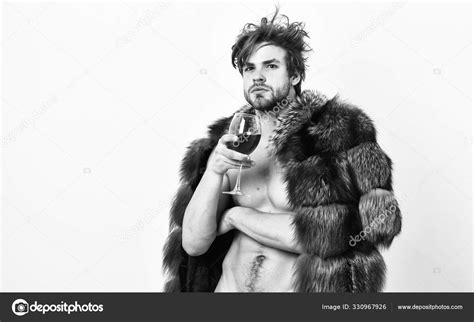 Sexy Sleepy Rich Macho Tousled Hair Drink Wine Isolated On White