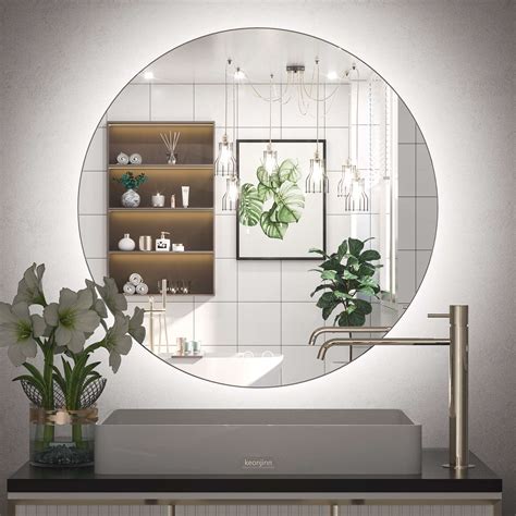 Keonjinn Round Led Mirror Backlit Mirror Bathroom Vanity Mirror With Lights Anti Fog Circle