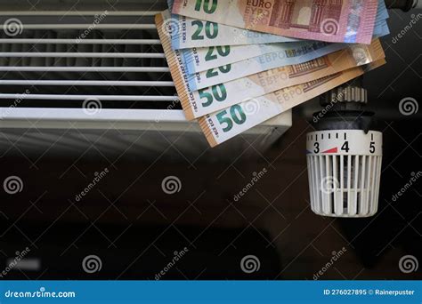 Radiator Control And Euro Bills On The Central Heating Stock Image