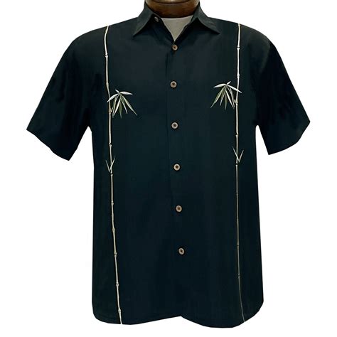 Men's Bamboo Cay Short Sleeve Embroidered Aloha Shirt, Dual Bamboos # ...