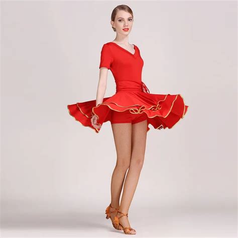 New Square Red Latin Dance Dress Short Sleeves Women Professional Latin