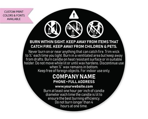 Candle Warning Labels Candle Warning Stickers Custom Candle Etsy