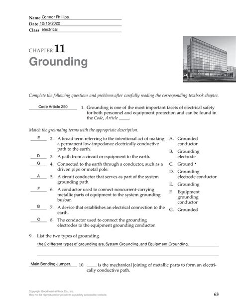 Commercial Book Grounding Bonding Quiz Copyright Goodheart Willcox Co