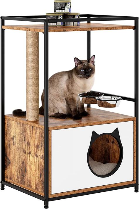 Soges Cat Tree Tower With Cat Condo Cat Cabinet With Storage Shelf