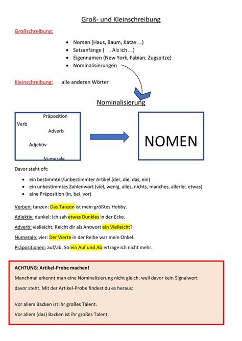 Ein Hefteintrag Zur Wiederholung Der Gro Und Kleinschreibung Mit