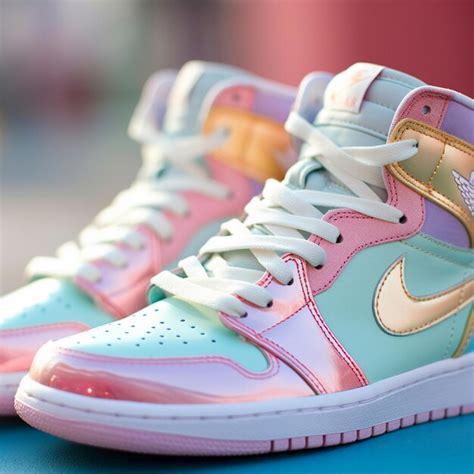 Premium Photo | A pair of colorful sneakers with the nike logo on the left.