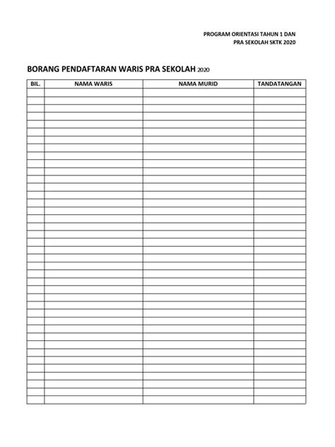 Borang Pendaftaran Tahun 1 2020 Pdf