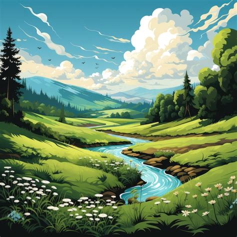 Premium AI Image | Vector illustration of realistic landscape with ...