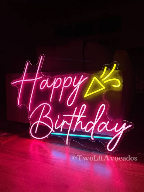 Happy Birthday Neon Sign, Birthday Neon Sign, Neon Party Backdrop ...