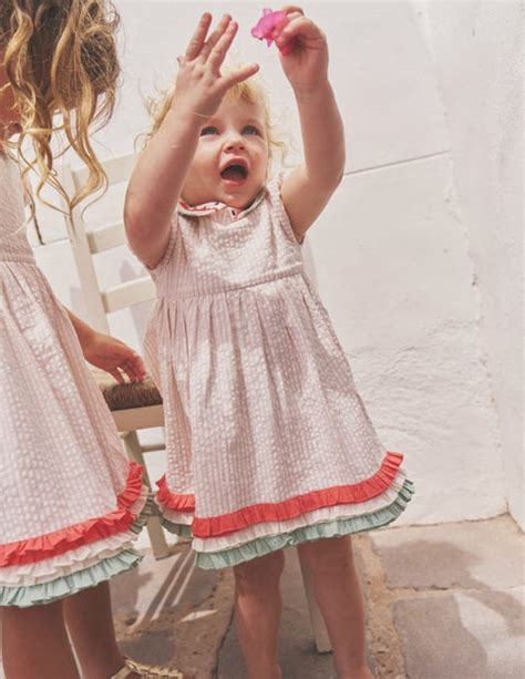 Collared Seersucker Dress Ballet Pink Ivory Stripe Boden Uk