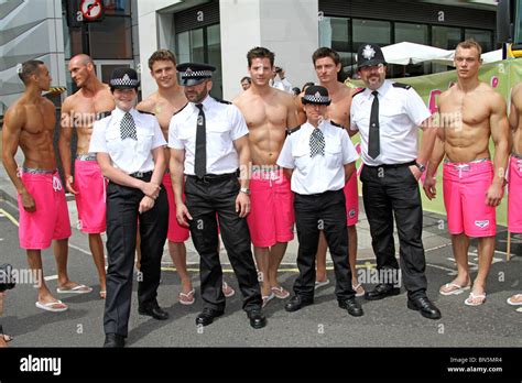 Gay Police With Topless Men At The Th Anniversary Of Pride Gay Pride Parade In London Rd