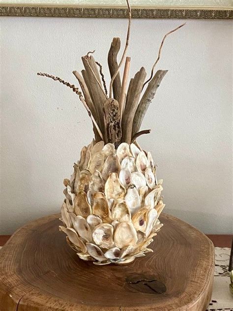 Oyster Shell Pineapple Welcome Decor Tabletop Pineapple Etsy Seashell