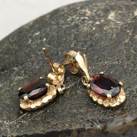 Antiques Atlas 9ct Gold Garnet Drop Earrings