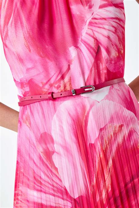 Cerise Floral Pleated Halterneck Maxi Dress Roman UK