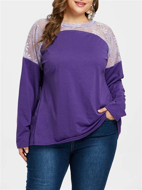 Buy Plus Size Sheer Lace Panel T Shirt At Affordable Prices Free