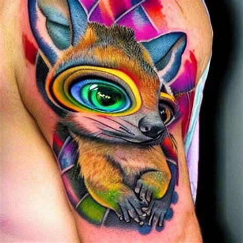 Shoulder Tattoo Of A Multicolored Trippy Furry Stable Diffusion Openart