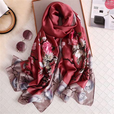 Foulard en soie 100 naturelle imprimé pour femme de 180x90 cm écharpe