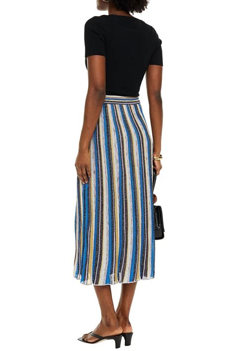 M MISSONI Pleated Metallic Striped Knitted Midi Skirt THE OUTNET