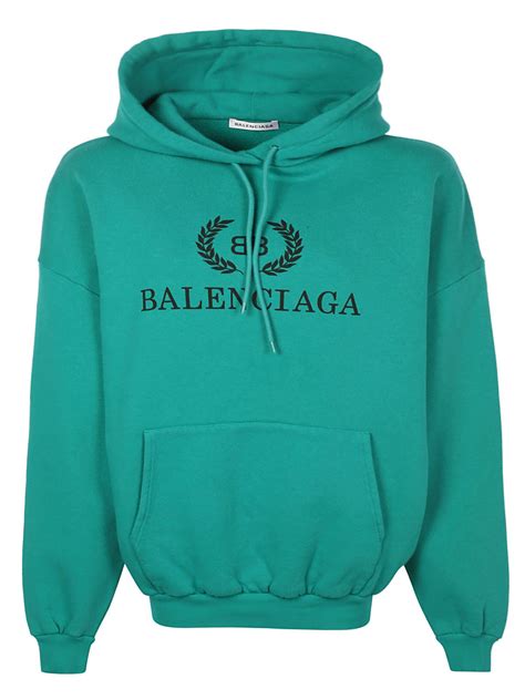 Balenciaga Logo Print Hooded Sweatshirt In Green | ModeSens