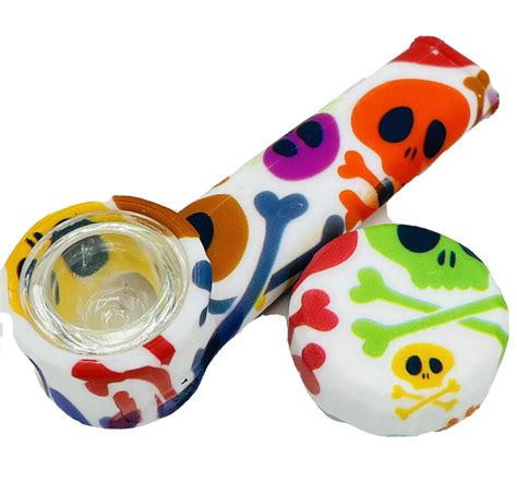 Silicone Smoking Pipe With Glass Bowl And Cap Lid Color Skulls Ebay