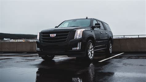 cadillac escalade, cadillac, car, suv, black, wet, 4k HD Wallpaper