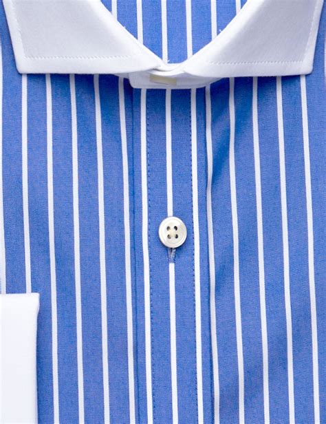 Mens Formal Royal Blue And White Tonal Stripe Slim Fit Shirt Double