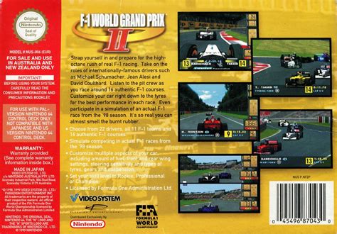 F 1 World Grand Prix Ii 1999 Nintendo 64 Box Cover Art Mobygames