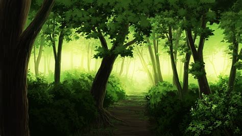 Online crop | HD wallpaper: anime landscape, forest, tree, paint, plant ...