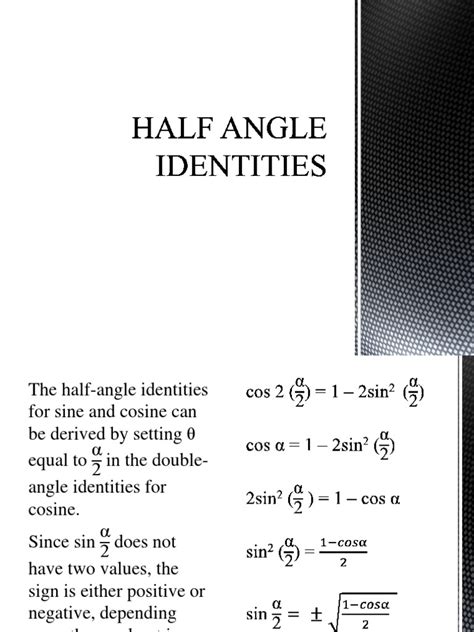 Half Angle Identities 1 Pdf Special Functions Algebra