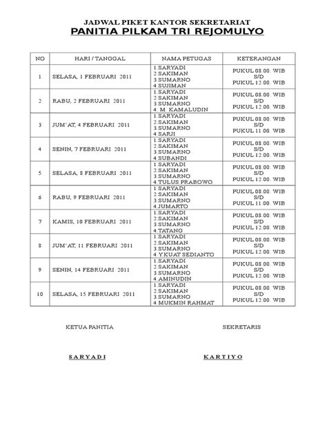 Detail Contoh Jadwal Piket Kantor Koleksi Nomer 13