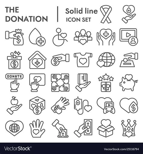 Donation Line Icon Set Charity Symbols Collection Vector Image