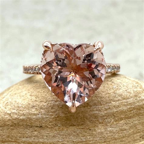 Heart Cut Morganite Engagement Ring Mm With Diamond Side Etsy