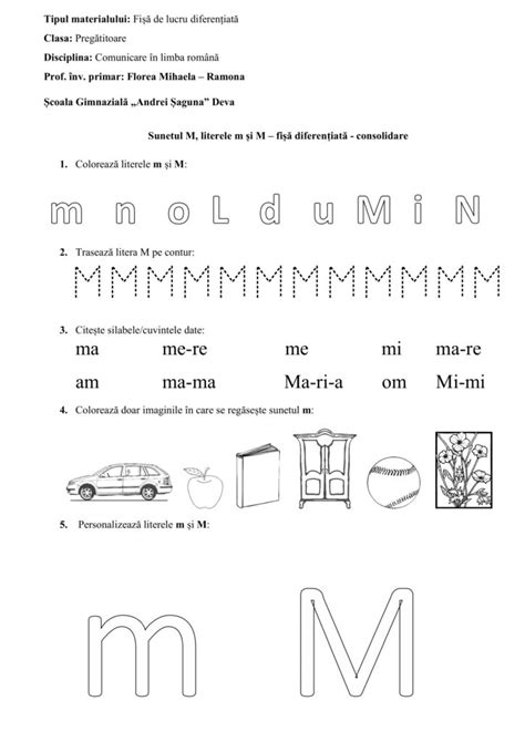 AcademiaABC Fișă de lucru diferențiată Sunetul M literele m și M