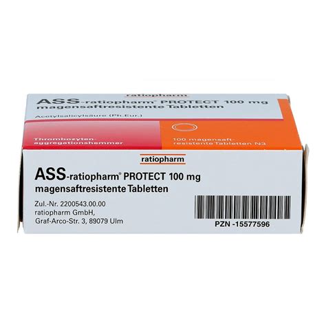 Ass Ratiopharm Protect 100 Mg Magensaftresistent Tabletten 100 Stk