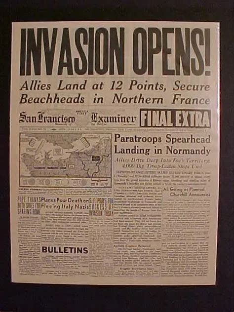 Vintage Newspaper Headline World War Nazi France Army D Day Invasion