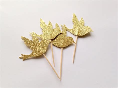 Bird Cupcake Toppers Gold Glitter Etsy