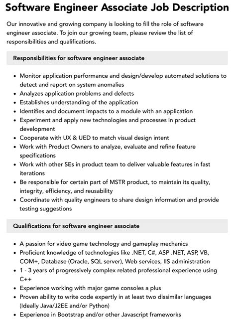 Software Engineer Associate Job Description Velvet Jobs