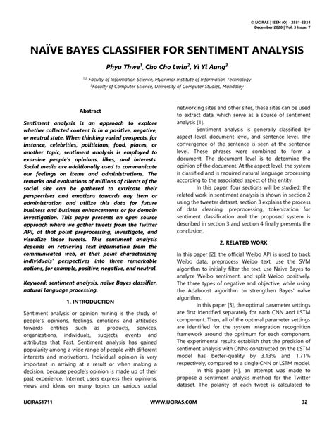 Pdf NaÏve Bayes Classifier For Sentiment Analysis