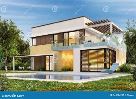 Modern House With Terrace And A Swimming Pool Stock Photo Image Of