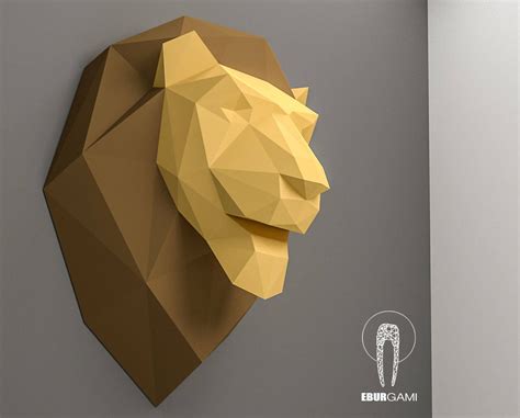 Lion Pepercraft Head Papercraft Trophy Pdf Kit 3D DIY King Etsy India