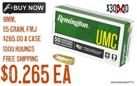 1000rnds Remington Umc 9mm 115 Grain Fmj Ammo 0265 Each Free Sandh