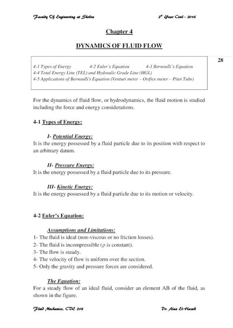 PDF Chapter 4 DYNAMICS OF FLUID FLOW BU Shoubra Civil Engineeri