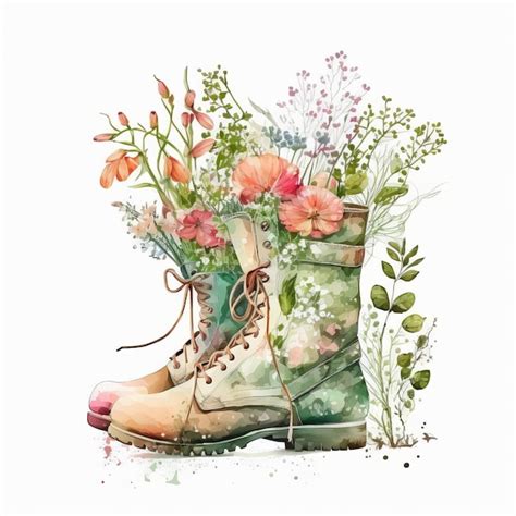 Premium Photo Shoes With Flowers Composition Watercolor Paint